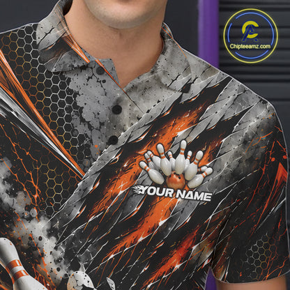 Orange Claw Marks Custom Bowling Jersey, Bowling Tournament Men Polo Shirt Team Uniform IPHW12419