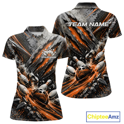 Orange Claw Marks Custom Bowling Jersey, Bowling Tournament Women Polo Shirt Team Uniform IPHW12419