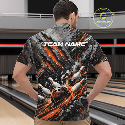 Orange Claw Marks Custom Bowling Jersey, Bowling Tournament Men Quarter Zip Shirt Team Uniform IPHW12419
