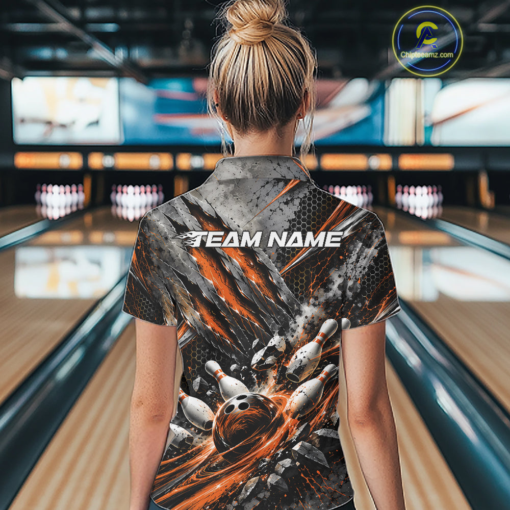Orange Claw Marks Custom Bowling Jersey, Bowling Tournament Women Quarter-Zip Shirt IPHW12419