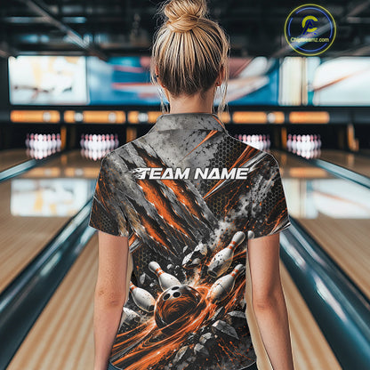 Orange Claw Marks Custom Bowling Jersey, Bowling Tournament Women Quarter-Zip Shirt IPHW12419