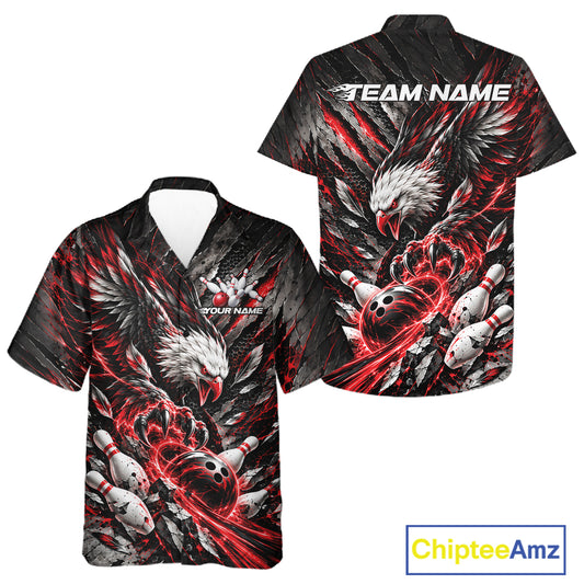 Custom Red Eagle Bowling Button Up Shirt For Men And Women, Bowling Team Jersey Bowlers Outfit IPHW12420