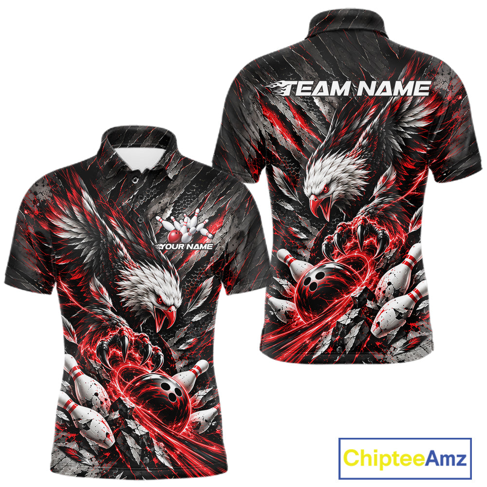 Custom Red Eagle Bowling Polo Shirt For Men, Bowling Team Jersey Bowlers Outfit IPHW12420