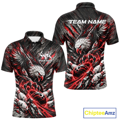 Custom Red Eagle Bowling Polo Shirt For Men, Bowling Team Jersey Bowlers Outfit IPHW12420