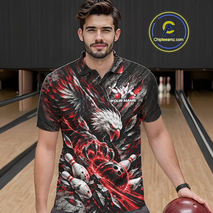 Custom Red Eagle Bowling Polo Shirt For Men, Bowling Team Jersey Bowlers Outfit IPHW12420