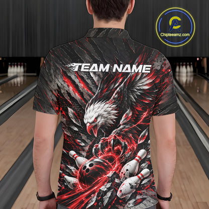 Custom Red Eagle Bowling Polo Shirt For Men, Bowling Team Jersey Bowlers Outfit IPHW12420