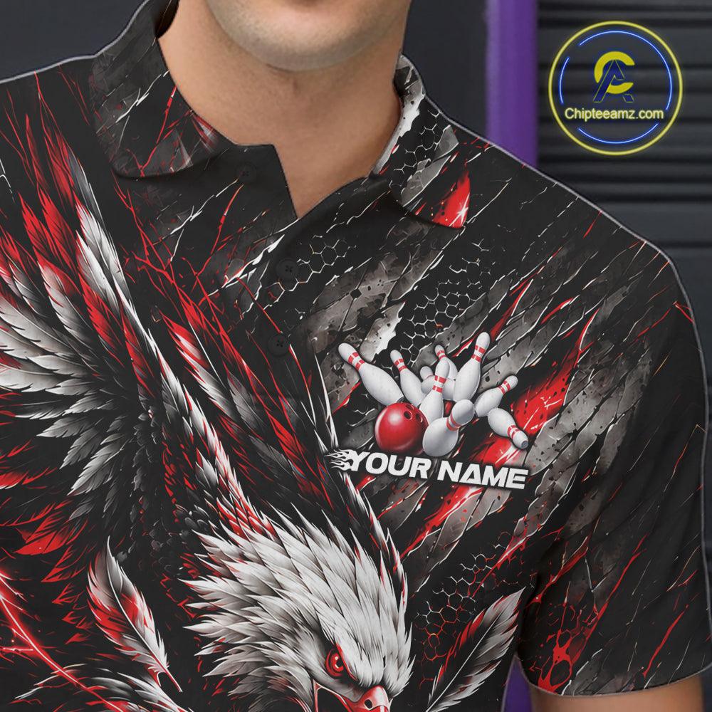 Custom Red Eagle Bowling Polo Shirt For Men, Bowling Team Jersey Bowlers Outfit IPHW12420