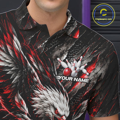 Custom Red Eagle Bowling Polo Shirt For Men, Bowling Team Jersey Bowlers Outfit IPHW12420