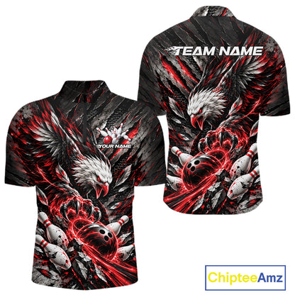 Custom Red Eagle Bowling Quarter Zip Shirt For Men, Bowling Team Jersey Bowlers Outfit IPHW12420