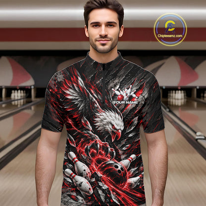 Custom Red Eagle Bowling Quarter Zip Shirt For Men, Bowling Team Jersey Bowlers Outfit IPHW12420