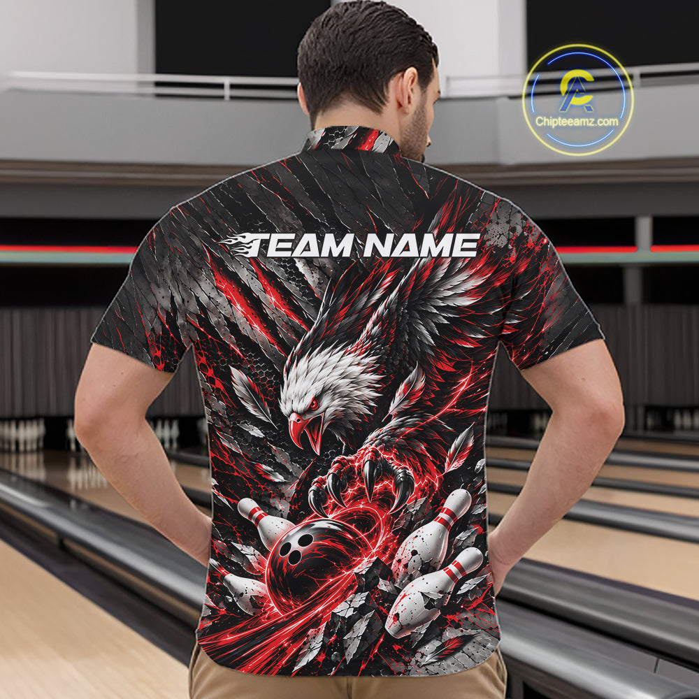 Custom Red Eagle Bowling Quarter Zip Shirt For Men, Bowling Team Jersey Bowlers Outfit IPHW12420