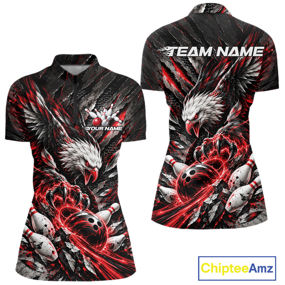 Custom Red Eagle Bowling Quarter-Zip Shirt For Women, Bowling Team Jersey Bowlers Outfit IPHW12420