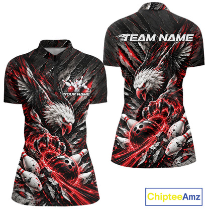Custom Red Eagle Bowling Quarter-Zip Shirt For Women, Bowling Team Jersey Bowlers Outfit IPHW12420