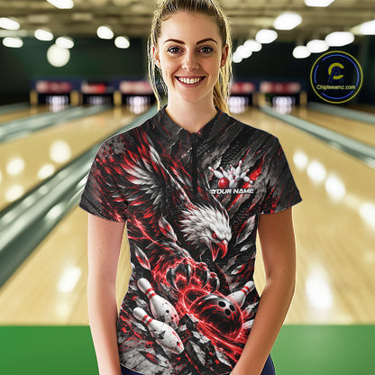Custom Red Eagle Bowling Quarter-Zip Shirt For Women, Bowling Team Jersey Bowlers Outfit IPHW12420