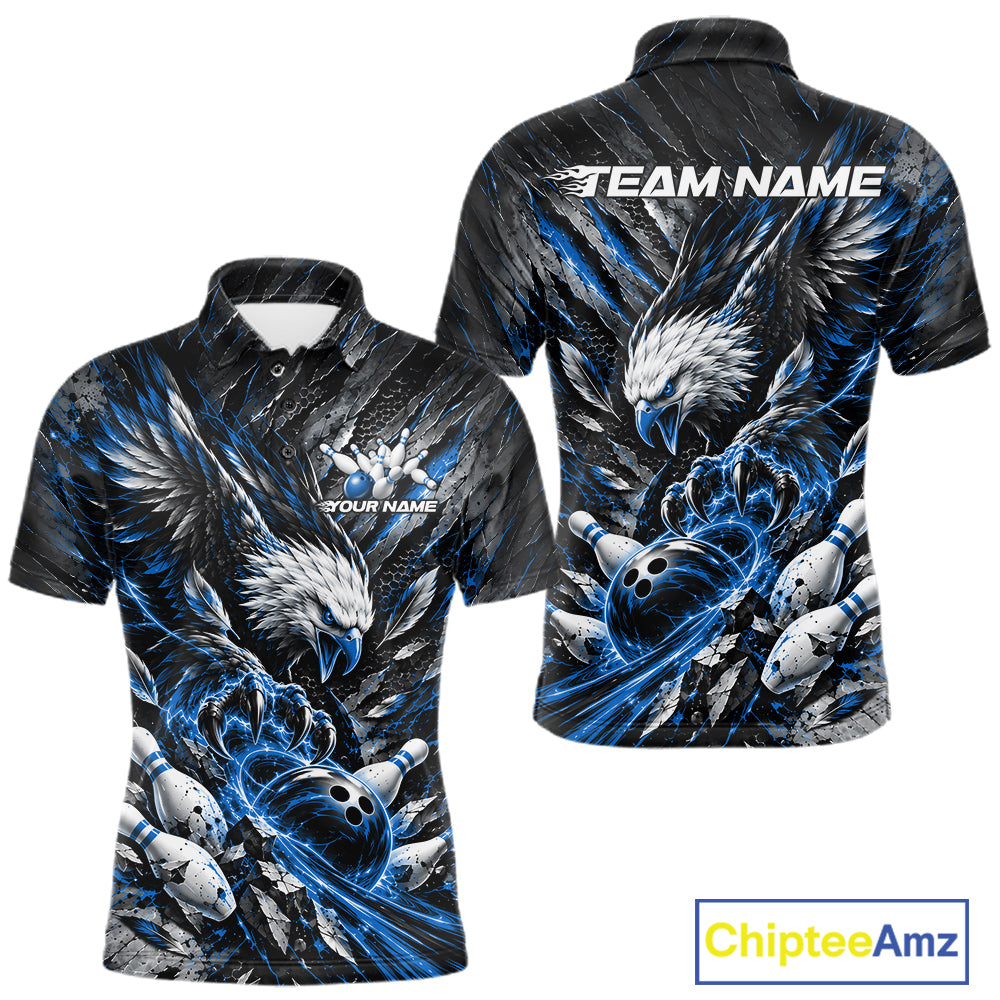 Custom Blue Eagle Bowling Polo Shirt For Men, Bowling Team Jersey Bowlers Outfit IPHW12421