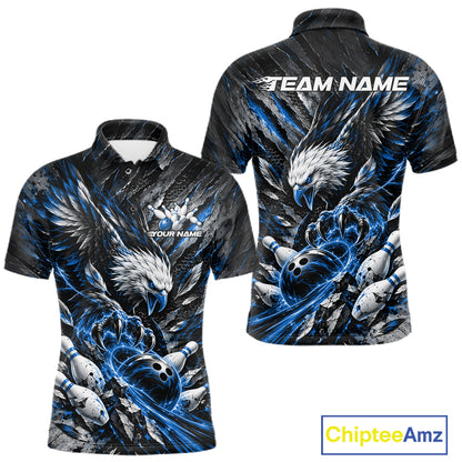 Custom Blue Eagle Bowling Polo Shirt For Men, Bowling Team Jersey Bowlers Outfit IPHW12421