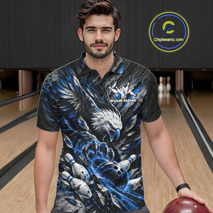 Custom Blue Eagle Bowling Polo Shirt For Men, Bowling Team Jersey Bowlers Outfit IPHW12421