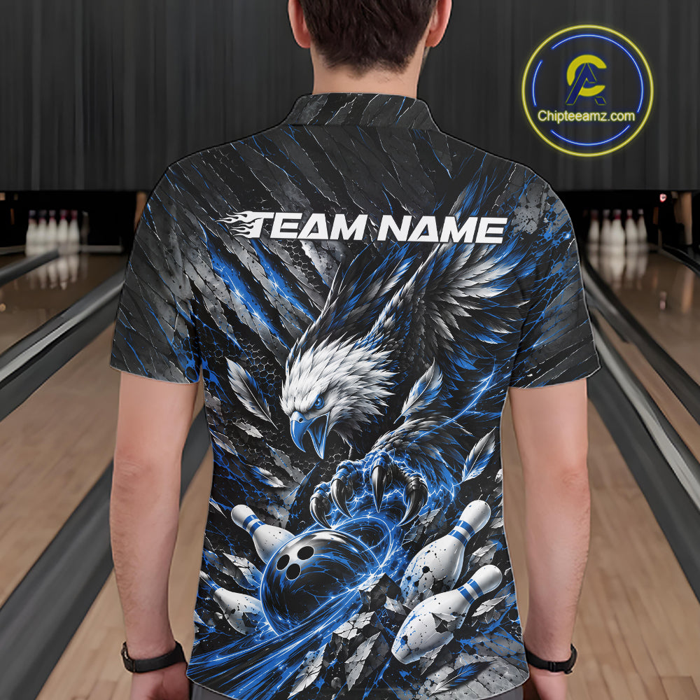 Custom Blue Eagle Bowling Polo Shirt For Men, Bowling Team Jersey Bowlers Outfit IPHW12421
