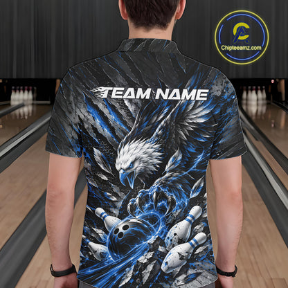 Custom Blue Eagle Bowling Polo Shirt For Men, Bowling Team Jersey Bowlers Outfit IPHW12421