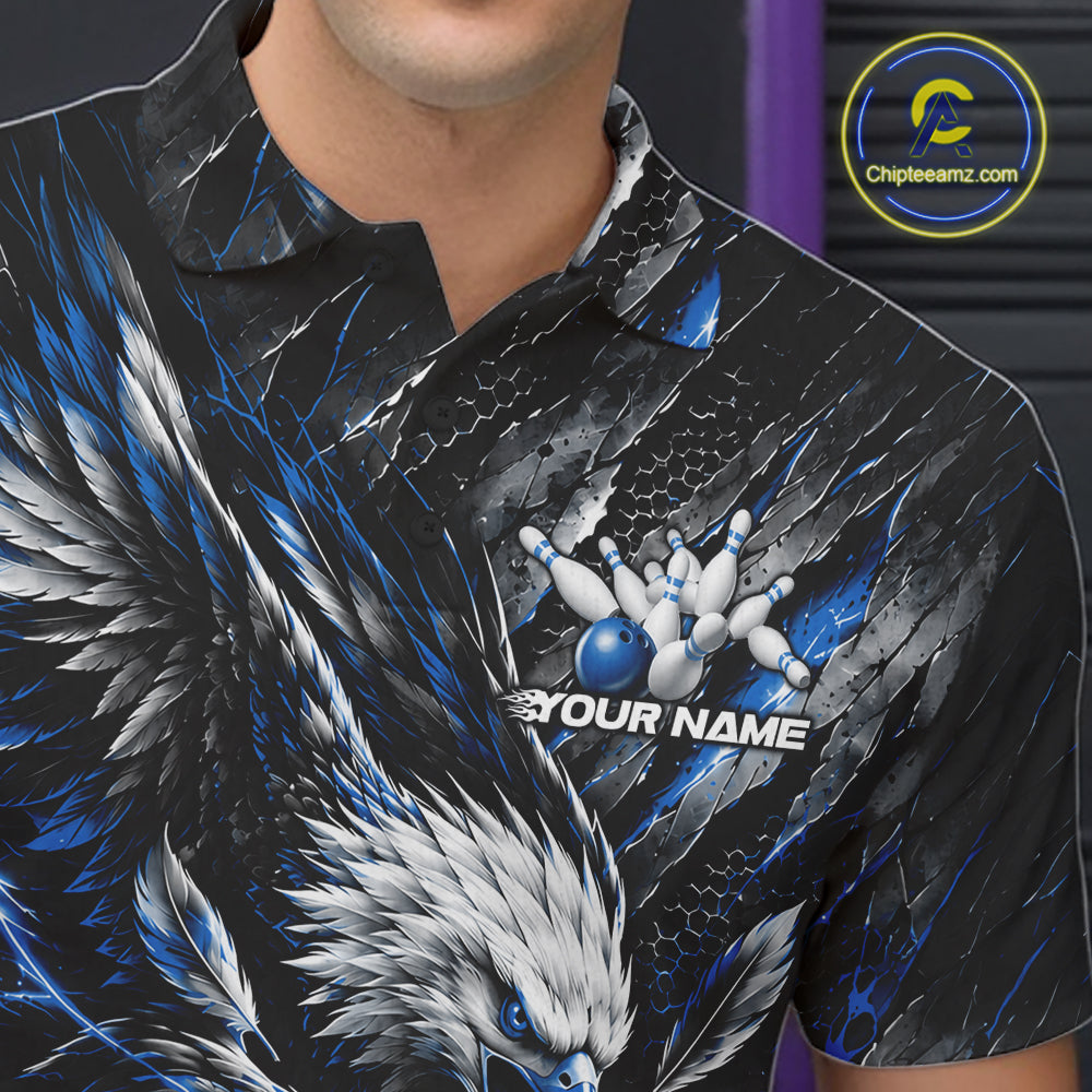 Custom Blue Eagle Bowling Polo Shirt For Men, Bowling Team Jersey Bowlers Outfit IPHW12421