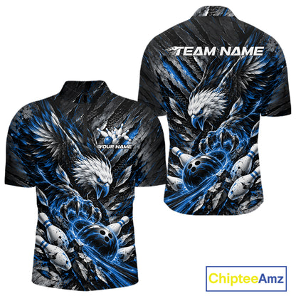 Custom Blue Eagle Bowling Quarter Zip Shirt For Men, Bowling Team Jersey Bowlers Outfit IPHW12421