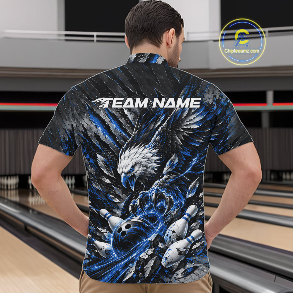 Custom Blue Eagle Bowling Quarter Zip Shirt For Men, Bowling Team Jersey Bowlers Outfit IPHW12421