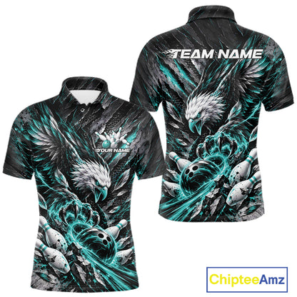 Custom Turquoise Eagle Bowling Polo Shirt For Men, Bowling Team Jersey Bowlers Outfit IPHW12422