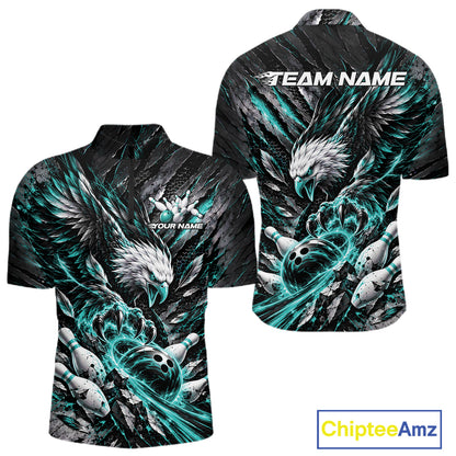 Custom Turquoise Eagle Bowling Quarter Zip Shirt For Men, Bowling Team Jersey Bowlers Outfit IPHW12422