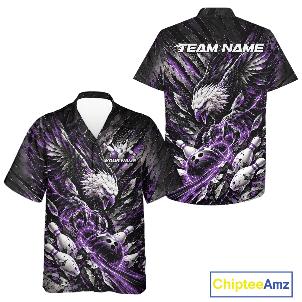 Custom Purple Eagle Bowling Button Up Shirt For Men And Women, Bowling Team Jersey Bowlers Outfit IPHW12423