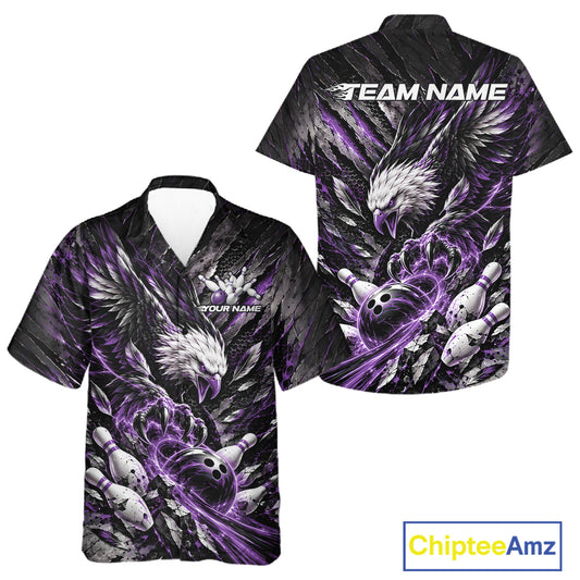 Custom Purple Eagle Bowling Button Up Shirt For Men And Women, Bowling Team Jersey Bowlers Outfit IPHW12423