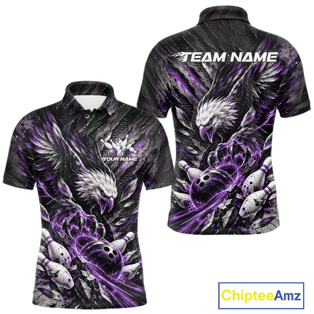 Custom Purple Eagle Bowling Polo Shirt For Men, Bowling Team Jersey Bowlers Outfit IPHW12423