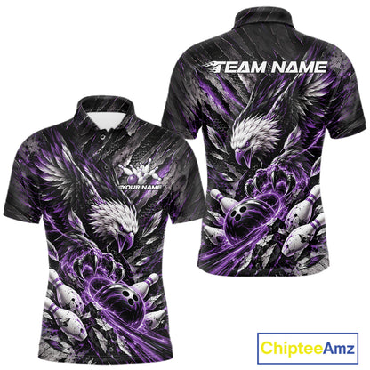 Custom Purple Eagle Bowling Polo Shirt For Men, Bowling Team Jersey Bowlers Outfit IPHW12423