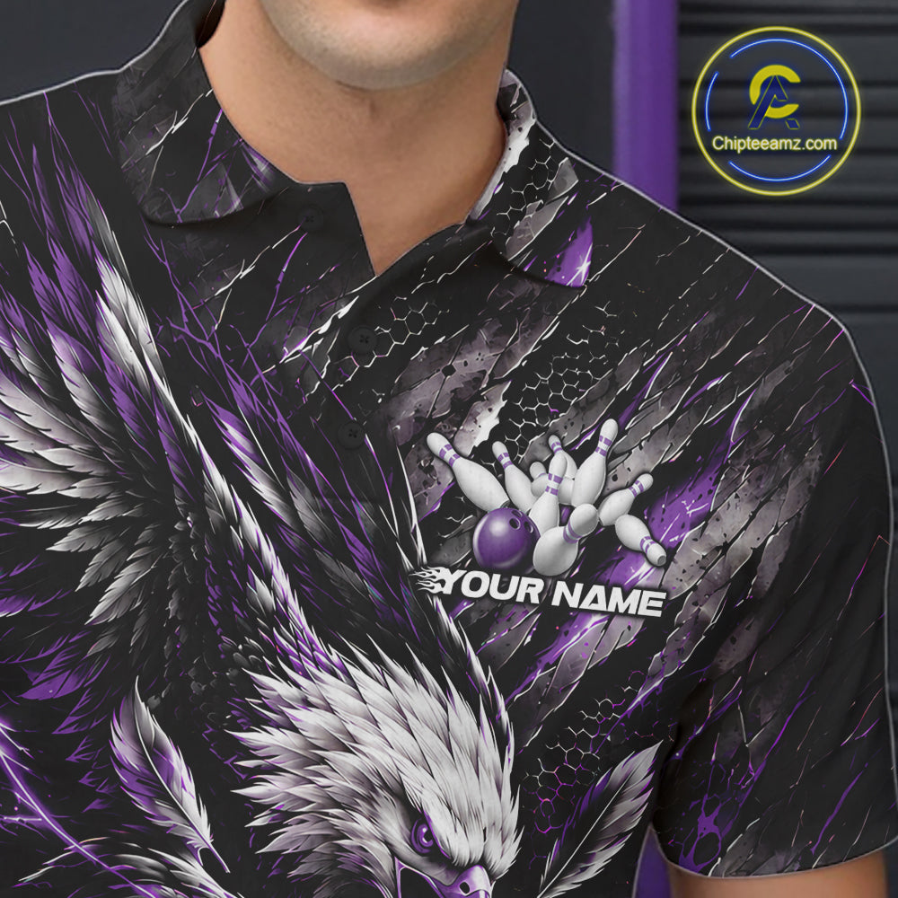 Custom Purple Eagle Bowling Polo Shirt For Men, Bowling Team Jersey Bowlers Outfit IPHW12423