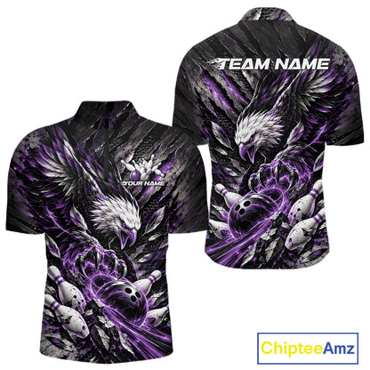 Custom Purple Eagle Bowling Quarter Zip Shirt For Men, Bowling Team Jersey Bowlers Outfit IPHW12423