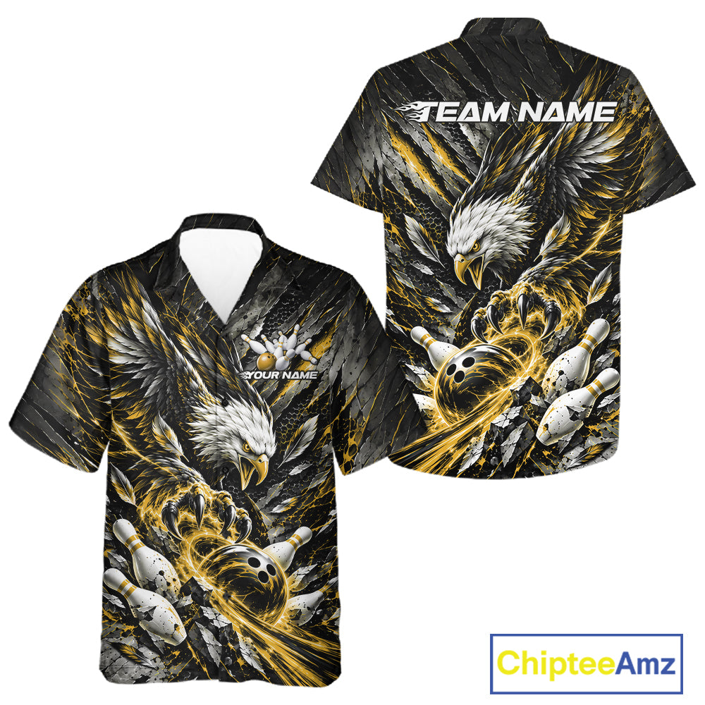 Custom Yellow Eagle Bowling Button Up Shirt For Men And Women, Bowling Team Jersey Bowlers Outfit IPHW12424