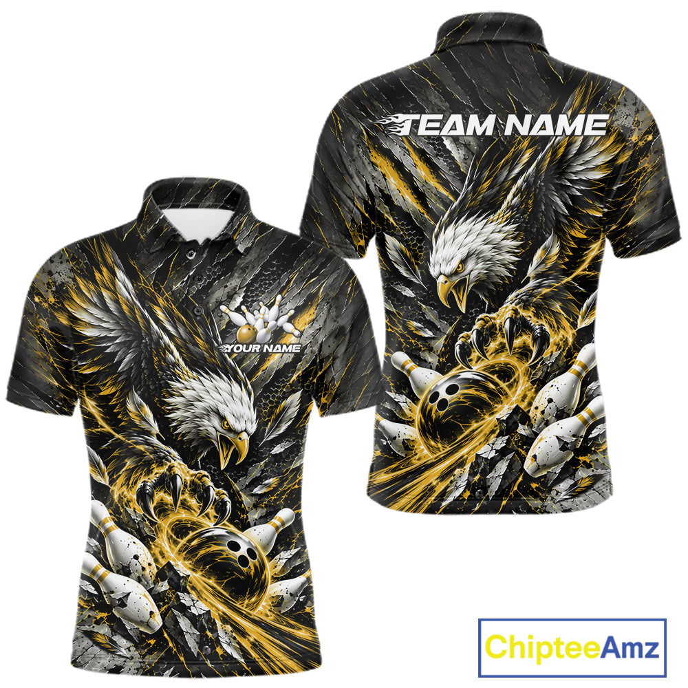Custom Yellow Eagle Bowling Polo Shirt For Men, Bowling Team Jersey Bowlers Outfit IPHW12424
