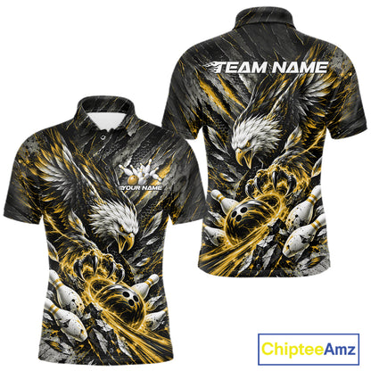 Custom Yellow Eagle Bowling Polo Shirt For Men, Bowling Team Jersey Bowlers Outfit IPHW12424