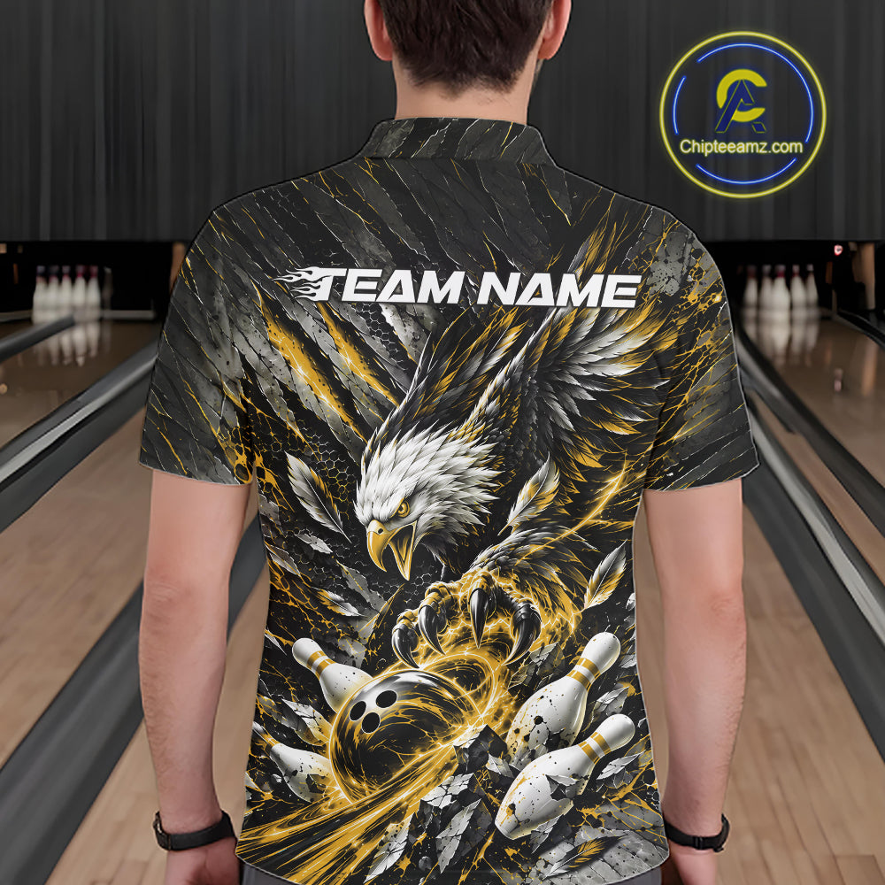 Custom Yellow Eagle Bowling Polo Shirt For Men, Bowling Team Jersey Bowlers Outfit IPHW12424