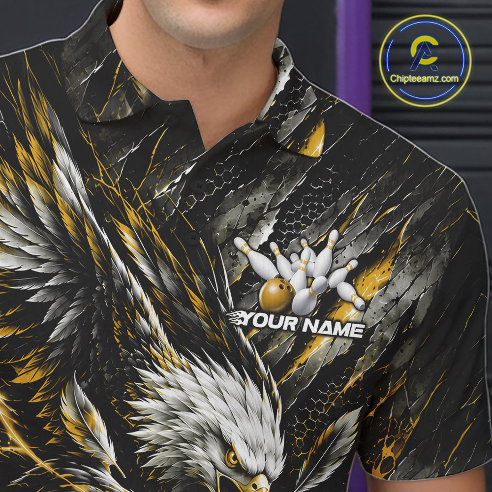Custom Yellow Eagle Bowling Polo Shirt For Men, Bowling Team Jersey Bowlers Outfit IPHW12424