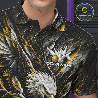 Custom Yellow Eagle Bowling Polo Shirt For Men, Bowling Team Jersey Bowlers Outfit IPHW12424