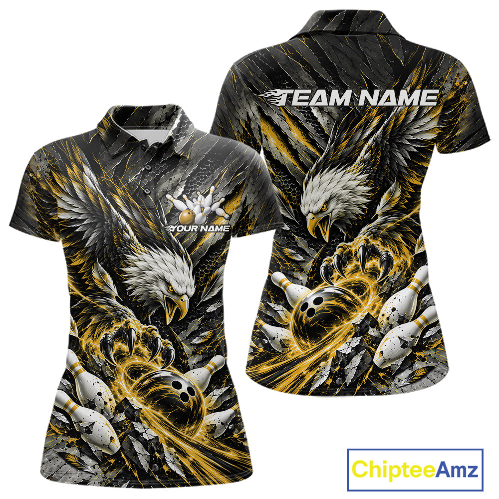 Custom Yellow Eagle Bowling Polo Shirt For Women, Bowling Team Jersey Bowlers Outfit IPHW12424