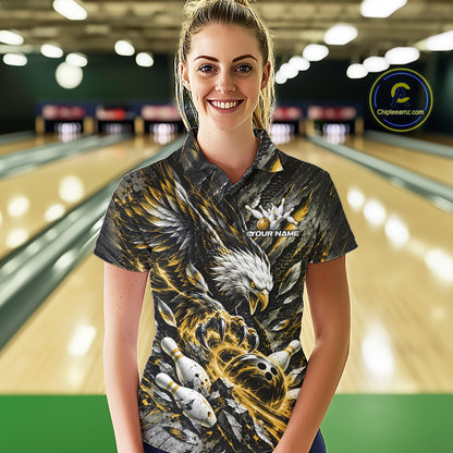 Custom Yellow Eagle Bowling Polo Shirt For Women, Bowling Team Jersey Bowlers Outfit IPHW12424