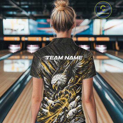 Custom Yellow Eagle Bowling Polo Shirt For Women, Bowling Team Jersey Bowlers Outfit IPHW12424