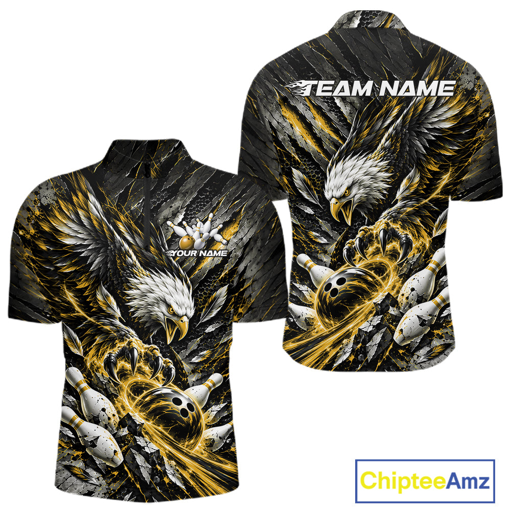 Custom Yellow Eagle Bowling Quarter Zip Shirt For Men, Bowling Team Jersey Bowlers Outfit IPHW12424