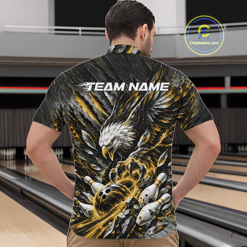 Custom Yellow Eagle Bowling Quarter Zip Shirt For Men, Bowling Team Jersey Bowlers Outfit IPHW12424