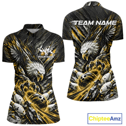 Custom Yellow Eagle Bowling Women Quarter-Zip Shirt, Bowling Team Jersey Bowlers Outfit IPHW12424