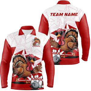 White And Red Custom Funny Turkey Bowling Shirts For Men, Thanksgiving Bowling Team Jerseys IPHW7874