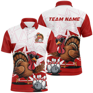 White And Red Custom Funny Turkey Bowling Shirts For Men, Thanksgiving Bowling Team Jerseys IPHW7874