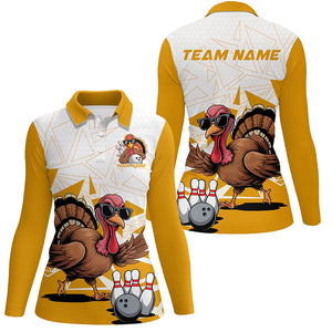 White And Yellow Custom Funny Turkey Ladies Bowling Shirt, Thanksgiving Bowling Team Jersey IPHW7875