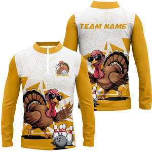 White And Yellow Custom Funny Turkey Bowling Shirts For Men, Thanksgiving Bowling Team Jerseys IPHW7875